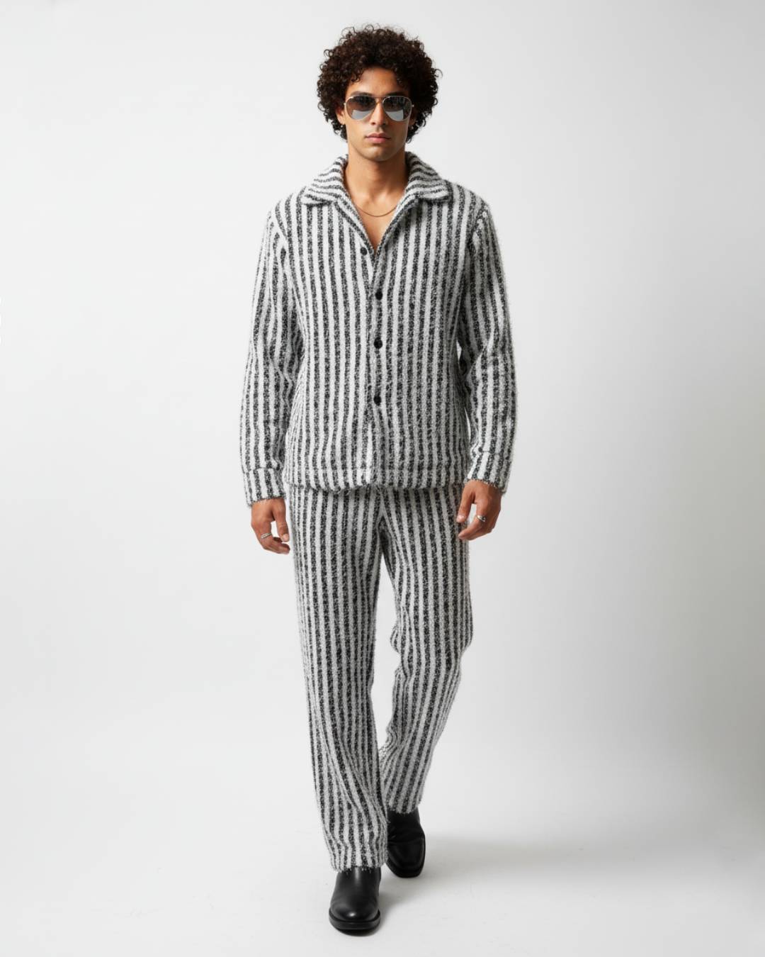 Black & White Textured Stripe Co-ord Set