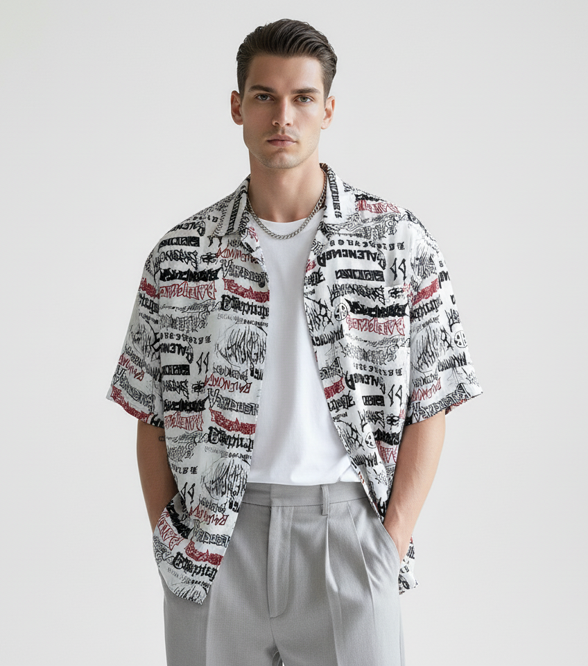 Printed Half Sleeve Shirt - White