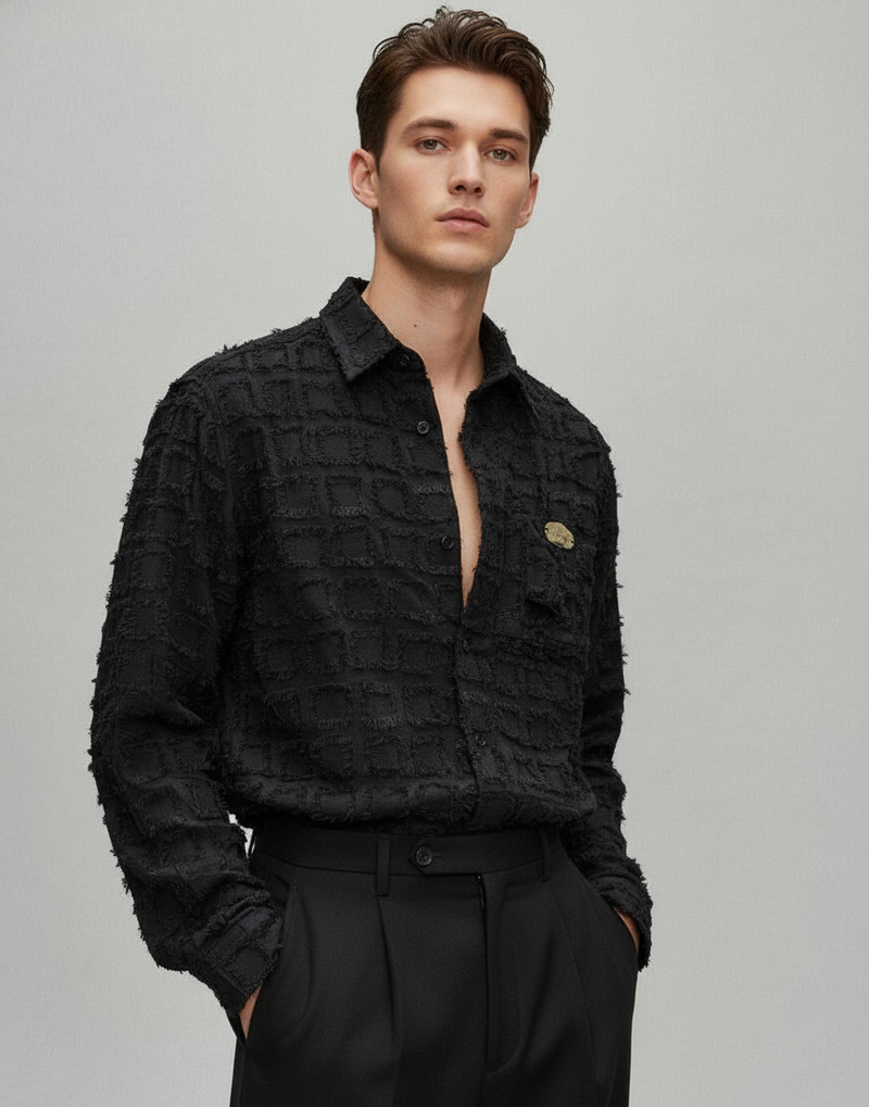 Black threaded Torned Pocket Shirt