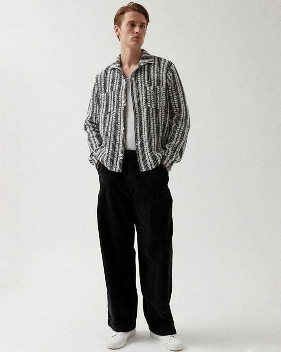 Black & White Textured Knit Shirt