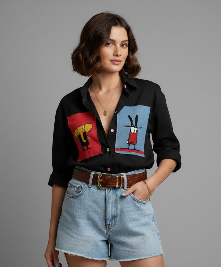 Blue and Red Patch Shirt