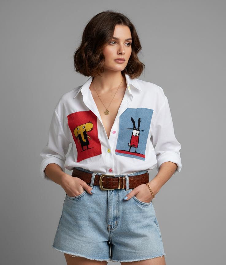Blue and Red Patch Shirt