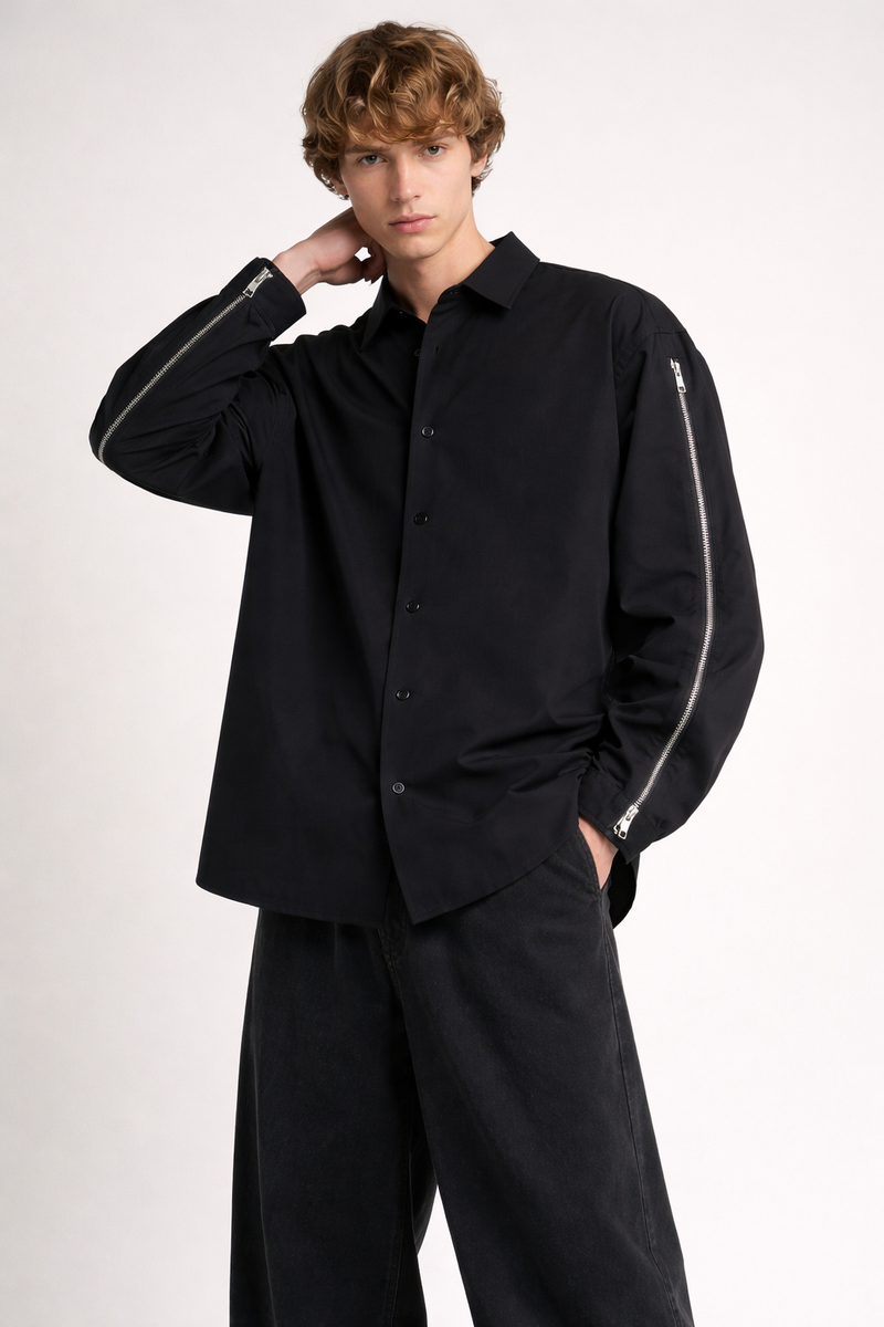 Black Zipper Sleeve Shirt