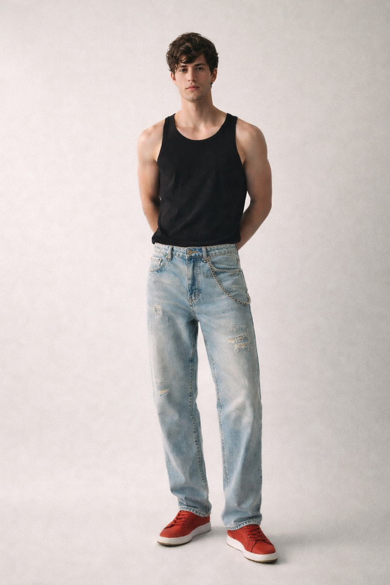 Denim Pants - Torned with side chain