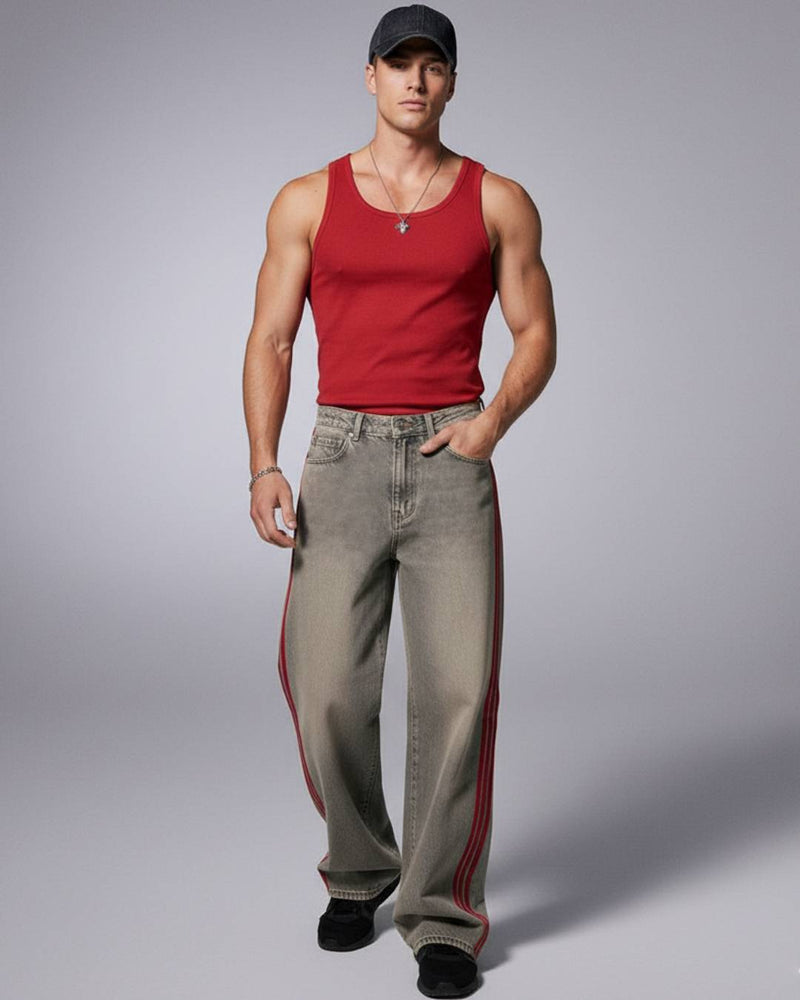 Wide Leg Red Striped Jean