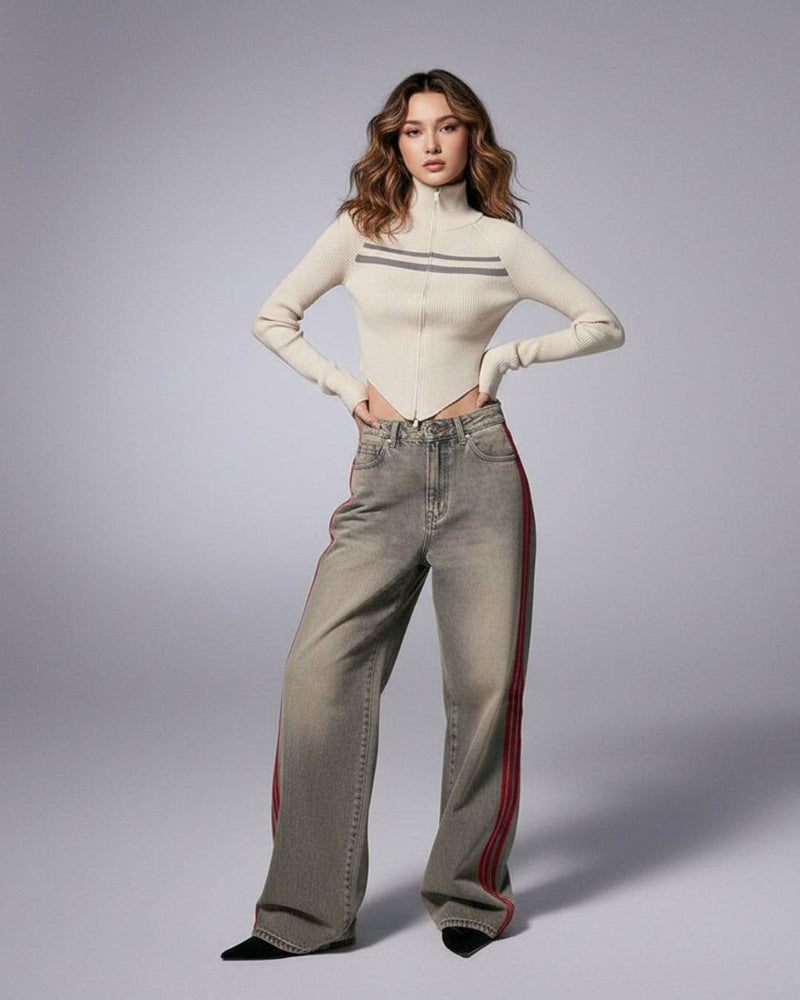 Wide Leg Red Striped Jean